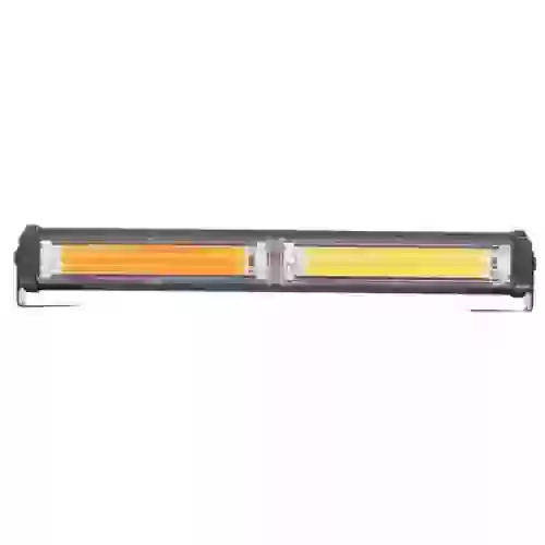 Barra led cob dual - 12-36v blanca y ambar 2 bloques cob 30w flash 10 funciones 300x40x45mm  incluye toma a 12v con interruptor on / off y manejo de funciones destellantes  