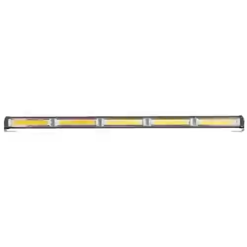 Barra led cob dual - 12-36v blanca y ambar 5 bloques cob 75w flash 10 funciones 750x40x45mm  incluye toma a 12v con interruptor on / off y manejo de funciones destellantes  